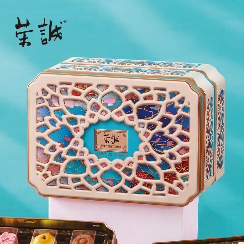 荣诚花漾六重奏礼盒零食大礼包曲奇蛋卷酥性饼干综合果仁年货送礼 花漾六重奏712g