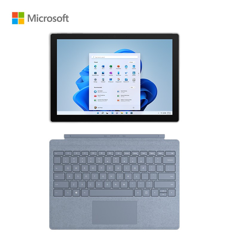 微软 平板式微型计算机 Surface Pro 7+ 人脸识别二合一平板电脑 11代酷睿i5 8G+128G 12.3英寸触控屏 亮铂金+冰晶蓝键盘