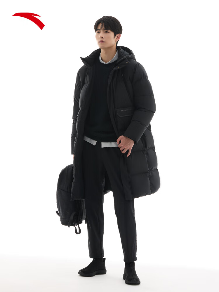安踏 三层速暖羽绒丨中长款四防羽绒服男 